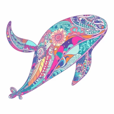 whale in the style of lilly pulitzer isolated on a white background, vibrant colors, in the style of clipart
