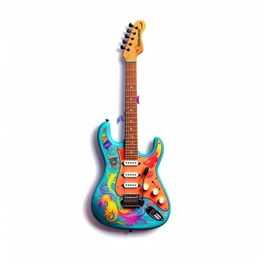 Cute Beautiful Retro 90s Color electric guitar Sublimation Clipart,Cartoon, hyper realistic, intricate detail, illustration style,high solution,on the white background