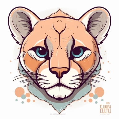Cougar, kawaii, vector, digital art, clipart, clean lines, white background