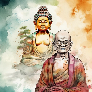 a clipart of a ultra detailed watercolor Dalai Lama with the Buddhism Tian Tan Buddha as background, v4 ar 2:3