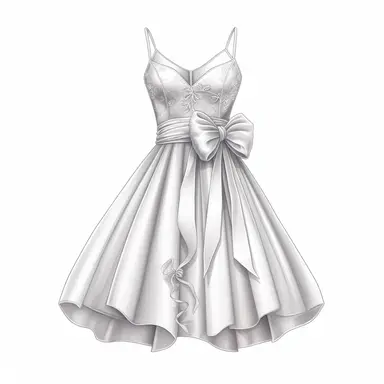 white elegant party dress drawing, illustration clipart, high detailed, white background, digital art