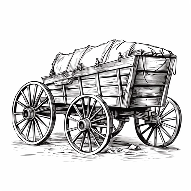 svg clipart black line cartoon drawing of a farm wagon vintage, family farm, on a white background no shading