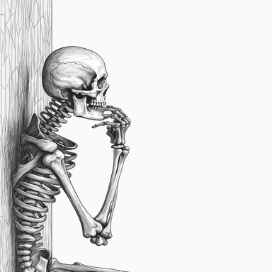 clipart, skeleton looking around corner, spooky, black vector lines, white transparent background