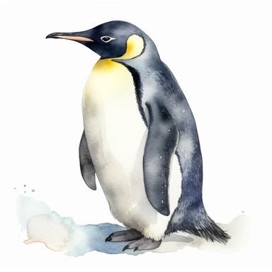 watercolor emperor penguin clipart, white background