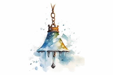 Clip art of ice Japanese Wind Bell, simple, white background, Beautiful margins, large margins, by Helen Beatrix Potter, easy to crop image, Natural light, 4k, HDR