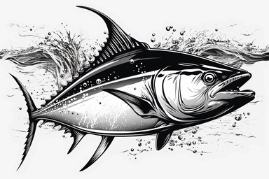 Amberjack Trophy Fish, dynamic sports graphic, Clean vector art, clipart, sticker, black on white background