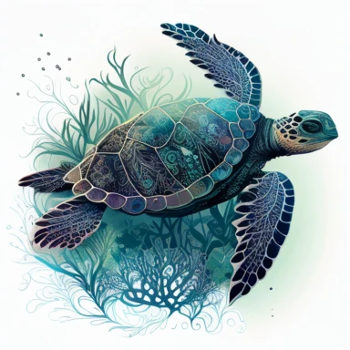 Create a serene and captivating clipart image of a majestic turtle, showcasing its grace and beauty. The artwork should be clean with a focus on the intricate details and soft blending of beautiful colors. The turtle should be depicted in a peaceful and calm manner, radiating a sense of tranquility. The colors chosen should be harmonious and visually pleasing, capturing the essence of the turtle's natural environment. The background should be white or transparent, allowing the turtle to be the m