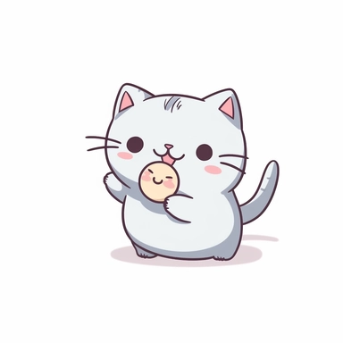 kawaii minimalist cat play clipart, white background
