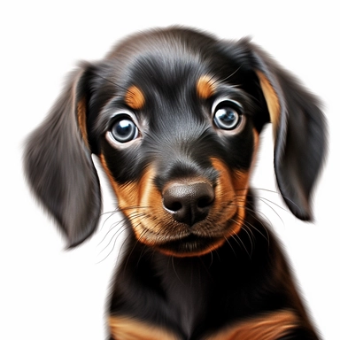 Dachshund puppy, Closeup Portrait, Clipart, Digital art, disney style, hyperdetailed, 1080p, Ultra-HD, white background
