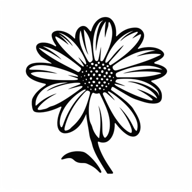 an svg file in black and white of a simple cute daisy clipart on a white background