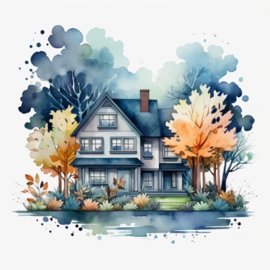Landscape-Watercolor House Clipart