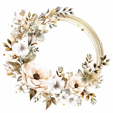 one white floral wreath Watercolor clipart with white background and leaves by sarah tuscany, in the style of digital gradient blends, dau al set, decorative borders, ue5, black background, kinuko y. craft, ephemera, no watermark, text, 300 DPI , typography, shapes do not stick together, no text in the picture, on a white background
