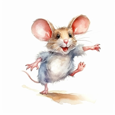 mouse running on four paws, full body, pencil and watercolor clipart style, cartoon style, super high quality, high resolution, isolated white background, 8k