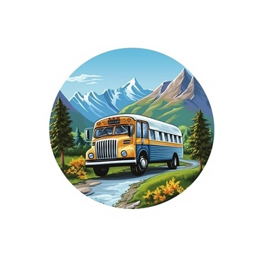School Bus With Natural View, Realistic Clipart, Logo Design, High Quality, White Background