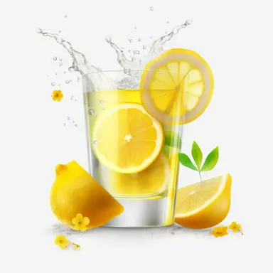 lemon slices floating in yellow lemonade, summer drink, clipart, no background