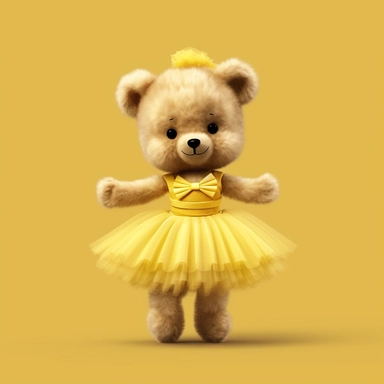 Adorable cute fantasy Teddy bear dressed like a Romantic ballerina, wearing yellow tutu, nursery art, clipart image, lineart image, solid background, high contrast with background , very detailed, 8k
