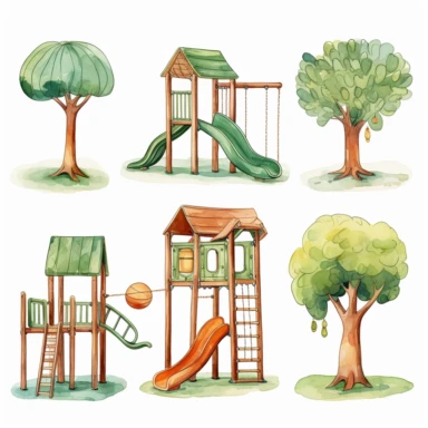 Watercolor Playground Clipart - Jungle Gym Download - Instant Download - Elementary School - Swing Set - Slide - Tree House - Kid's Play Watercolor Clipart vector watercolor clipart minimalist bright colors isolated with white background no shadow 8k