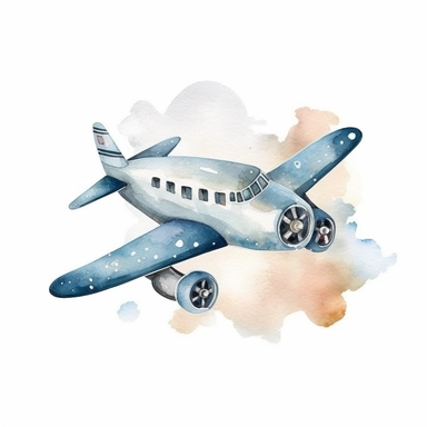 airplane, watercolor, doodle,fable, child book, clip art, transparent background, 300 dpi, nursery illustration, minimalist, vector illustration, optimistic -