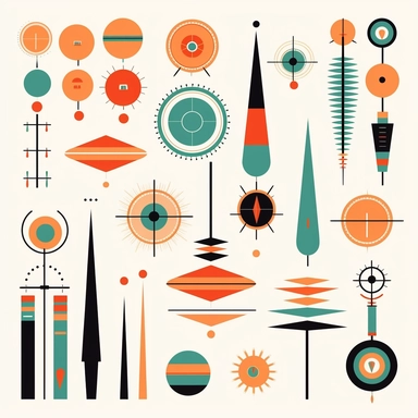 mid century retro atomic design elements clipart set