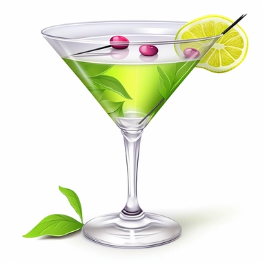 Sharp Illustration of a Gimlet Cocktail clipart aginst white background, illustration style, vibrant colors, unreal engine 5, detailed illustration, high resolution, high quality, solid white background