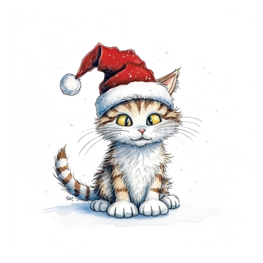Axel scheffler illustration style Christmas cat, high definition, 8k, insanely detailed, fine detail, sharp focus, illustration, white background, isolated clipart vector