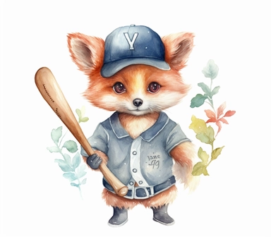 create watercolor clipart of letter y , cute animal in baseball costumes with baseball, incredibly high detail, 16k, gorgeous, white background