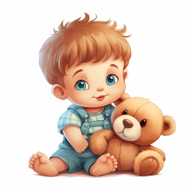 little baby boy with teddy bear clipart, high resolution format, png file, background transparent, 300dp