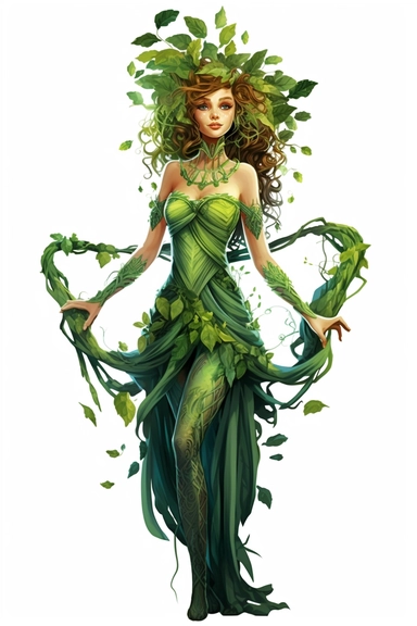 dryad goddess cartoon beautiful 4k on white background clipart