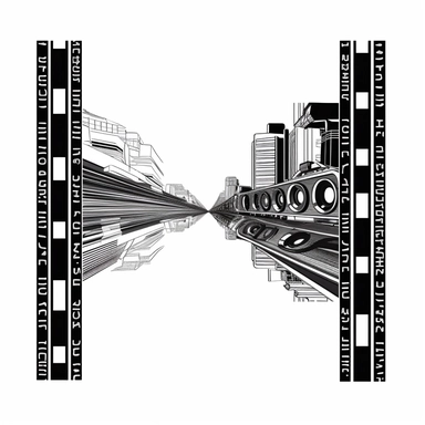 Camera film strip clipart with space for text, minimalist design, white background, black and white, vector format, suitable for social media