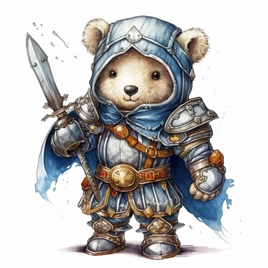 Adorable cute fantasy Teddy bear dressed like a knight, nursery art, clipart image, lineart image, white background, very detailed, 8k