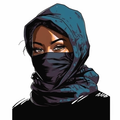 clipart, anime style urban black women balaclava ski masks aesthetic, rap aesthetics, rapcore, techwear streetwear luxury fashion centered with margins on a isolated background
