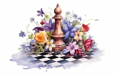 Watercolor , Wild Flowers in Chess table, clipart, hd, on a white background, spaced out