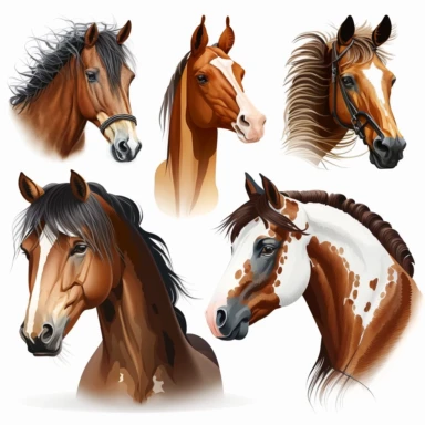 collection of different head of horses, on a white background, clip art vector