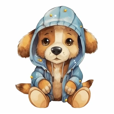 cute puppy wearing a hoodie, watercolor illustration clipart,