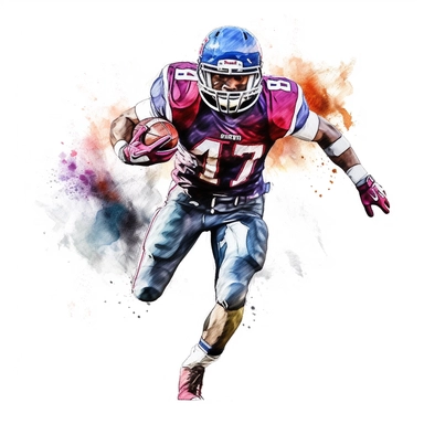 Award winning hyper detail watercolour american football player, white background, clipart
