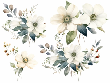 Watercolor White Flowers bouquet, Neutral Floral Clipart, Minimalist Flowers Watercolor, Elegant Blooms, dainty florals, watercolor illustration, hand drawing style,