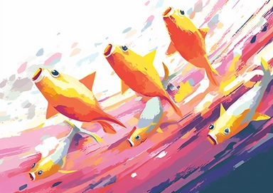 fishes clipart image baffido com, in the style of distorted perspectives, exaggerated forms, light yellow and light magenta, birds-eye-view, hanging scroll, close up, rectangular fields, blink-and-you-miss-it detail