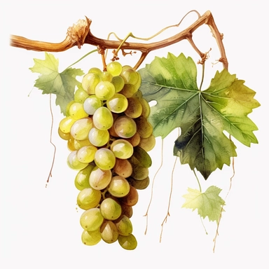 Green Grapes vines on a small dried dead tree , Watercolor, pastels, clipart, beautiful, colourfull, png transparent white background, high resolution, no caption q4 s2