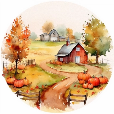 watercolr autumn farm circle clip art