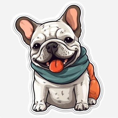 cute French Bulldog, happy and smiling, bold line, clipart, sticker, white background, no shadow, 8k detail