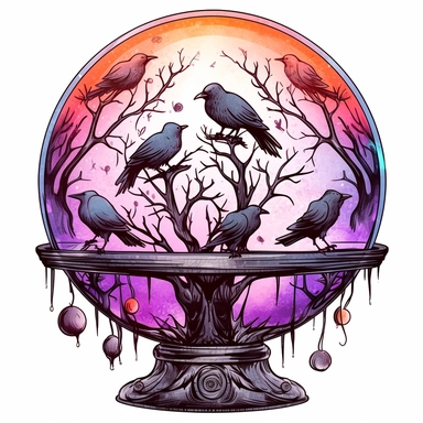 mystical crystal ball, Halloween, folk art, watercolor, clipart elements, smooth gradients, black contour outline, ultra detailed, white background, super clear, high quality