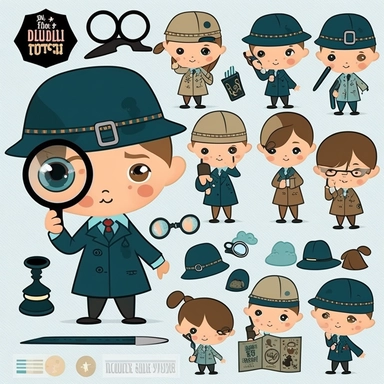 cute detective clipart, 14png, investigation, secret agent art, 300 dpi, transparent background