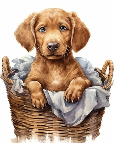 detailed watercolor Chesapeake Bay Retriever on a basket realistic clipart