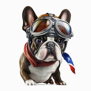 french buldog with googles dress and a pilot hat, clipart, white background, no text