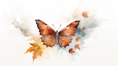 Watercolor, Generate an image of an American Copper butterfly resting on a bed of colorful autumn leaves, clipart, hd, on a white background, spaced out 16K