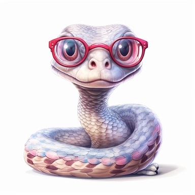 kawaii adorable fantasy cobra wearing cute glasses, nursery art, clipart image, line art image, white background, inspired by yoshitaka amano art, realistic snake figure, no hands, very detailed, 8k