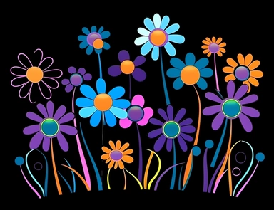 clipart flowers cliparts clipartflowers cliparts clipflowers clipart flowers clipart purple, in the style of stephen ormandy, dark cyan and blue, marguerite blasingame, childs drawing, 1970–present, jan berenstain, cross-processing/processed on a black background