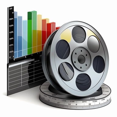 graphs charts analytics, film reel camera, clipart