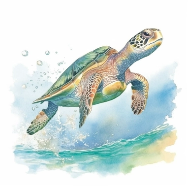 Clip art of Hawaiian Green Sea Turtle simple, White margins around the image, drawn by Helen Beatrix Potter, easy to crop image, white background