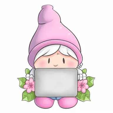 an adorable, cute clipart-style Gonk gnome illustration, perfect for Mother's Day product designs. The gnome should have a sweet, cheerful expression and wear a soft pastel-colored outfit, incorporating gentle shades of pink, lavender, and mint green to convey a warm, motherly vibe. The Gonk gnome should be holding a blank whiteboard in front of him, providing a customizable space for personalized messages or designs. Add charming details such as a floral-patterned hat and a heart-shaped pendant